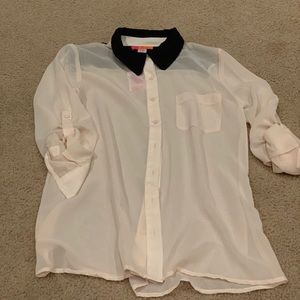 Size small button down cream and black lace blouse